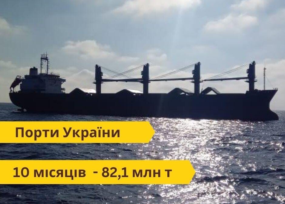 Вантажообіг українських портів за 10 місяців перевищив 82 млн тонн